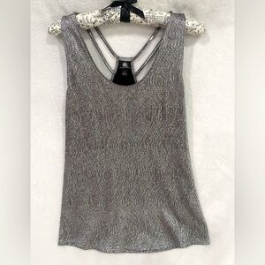 Rock & Republic Women’s Silver Shimmery Metallic Silver Strappy Racerback Top,XS